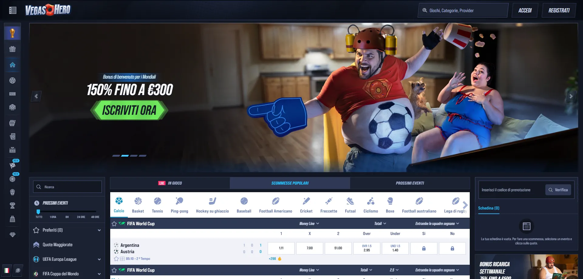 VegasHero Casino panoramica piattaforma giochi online Italia 2026