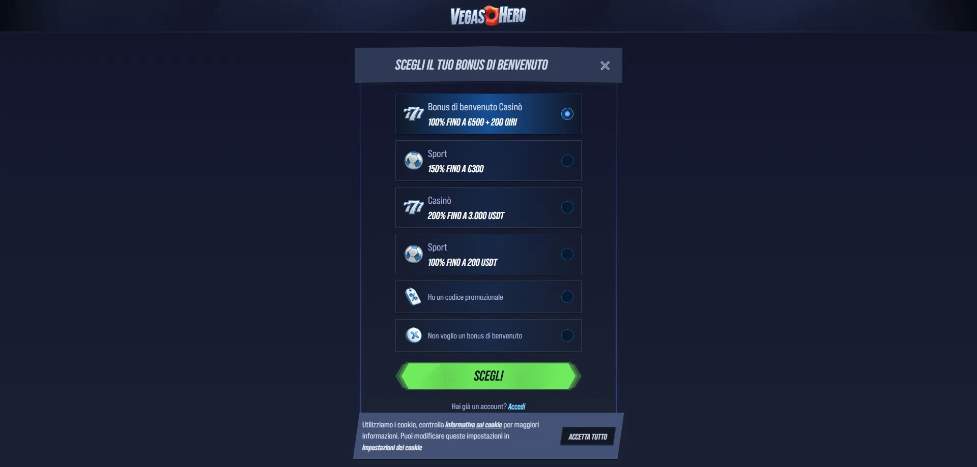 VegasHero Casino licenza sicurezza registrazione giocatori italiani